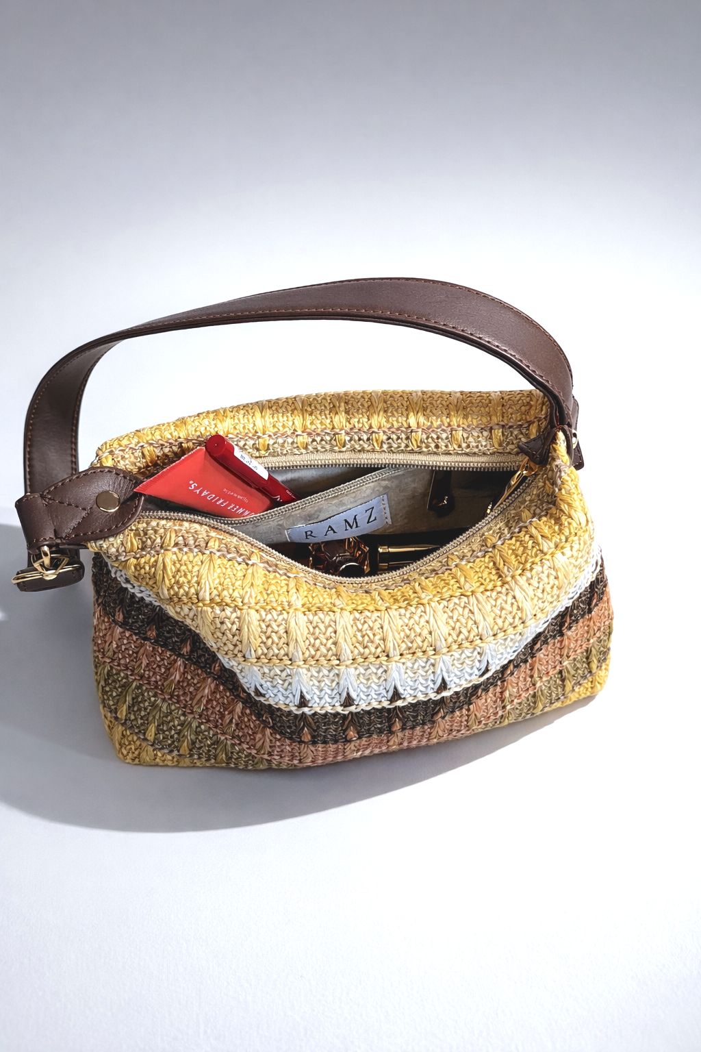 Mira in Beige Tones - Genuine Leather & Raffia