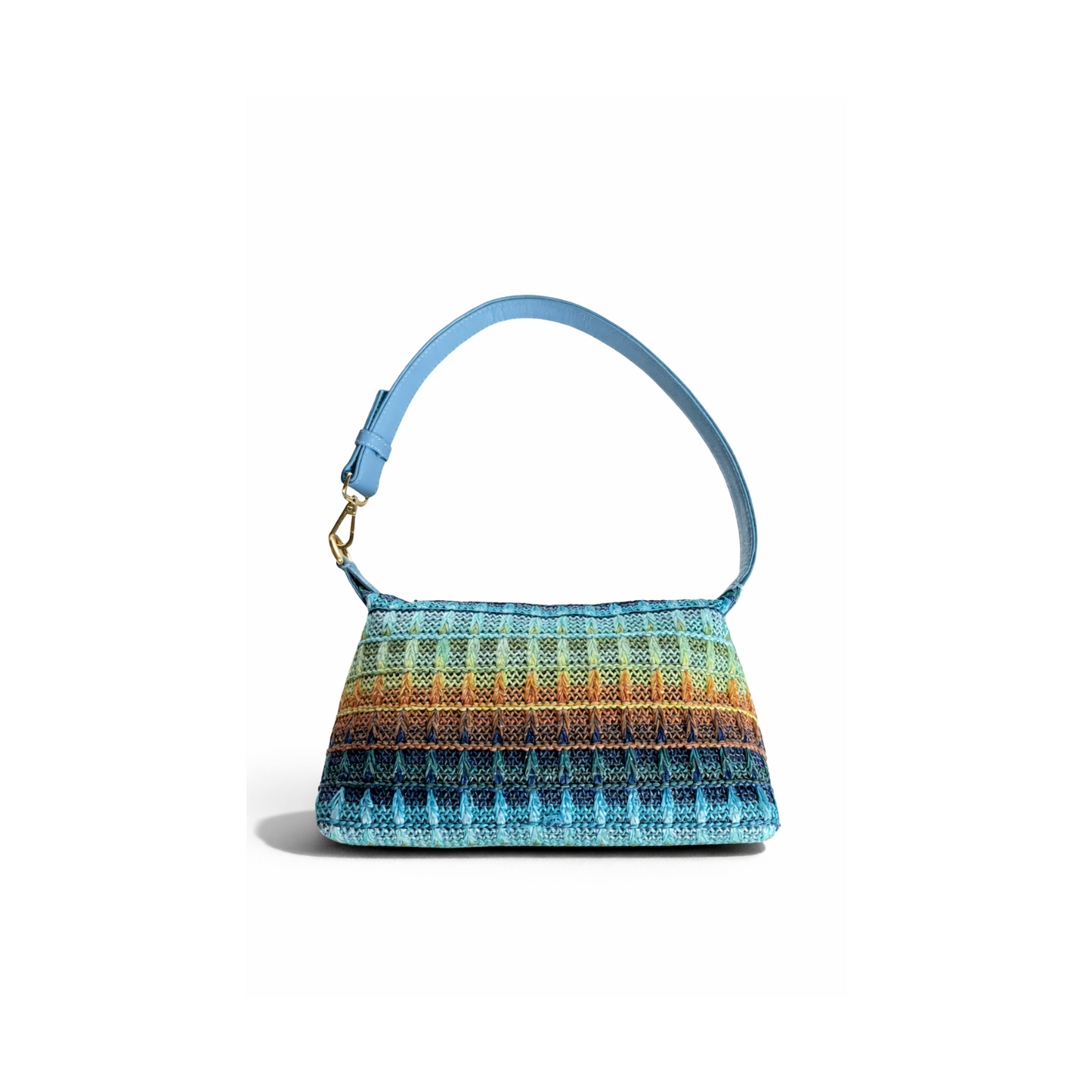Mira in Blue Tones - Genuine Leather & Raffia