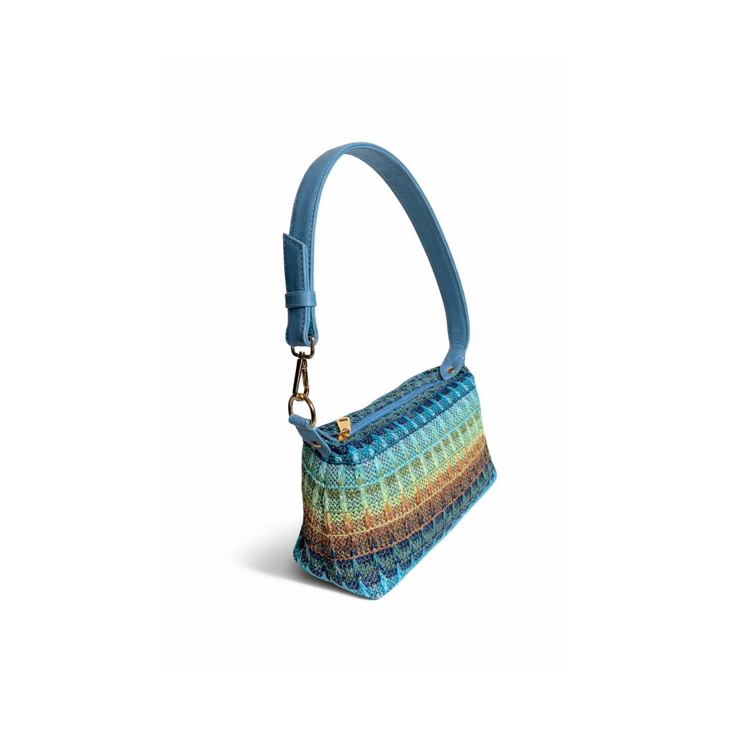 Mira in Blue Tones - Genuine Leather & Raffia