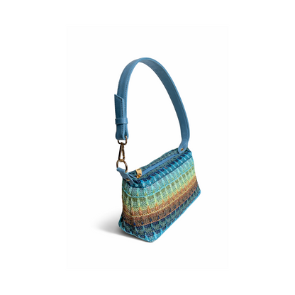 Mira in Blue Tones - Genuine Leather & Raffia
