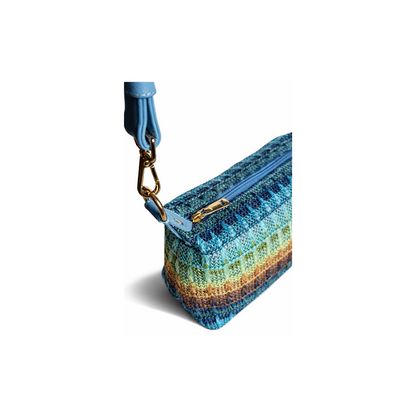 Mira in Blue Tones - Genuine Leather & Raffia