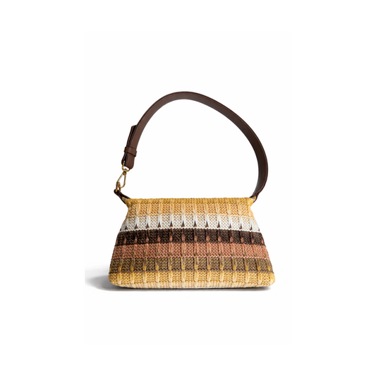 Mira in Beige Tones - Genuine Leather & Raffia