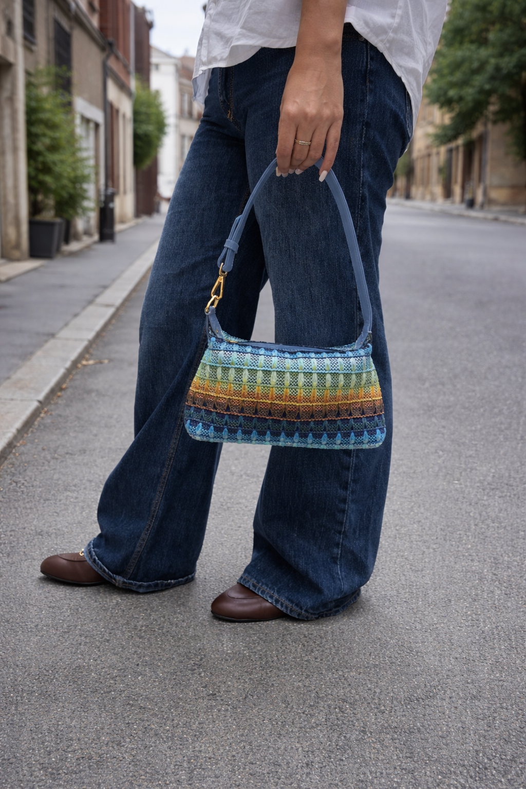 Mira in Blue Tones - Genuine Leather & Raffia