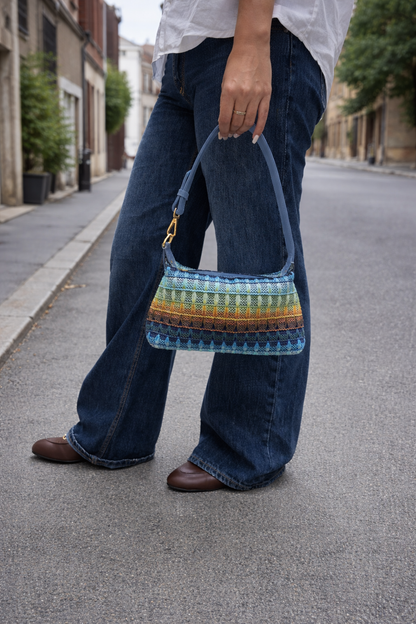Mira in Blue Tones - Genuine Leather & Raffia